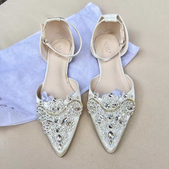 Kailee P Ivory Satin Wedding Flats - Picture 1 of 2